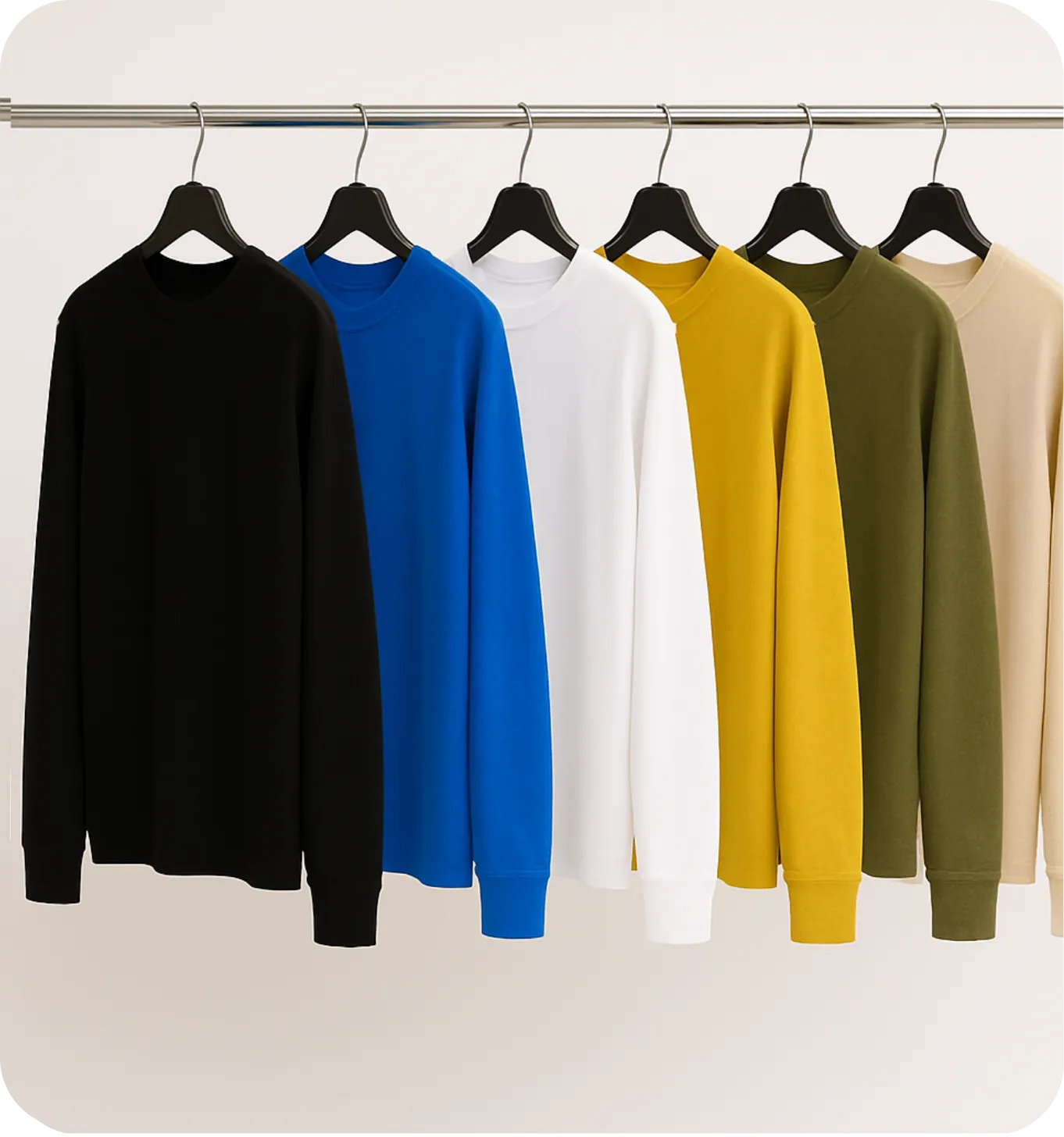 Colorful custom sweatshirts display